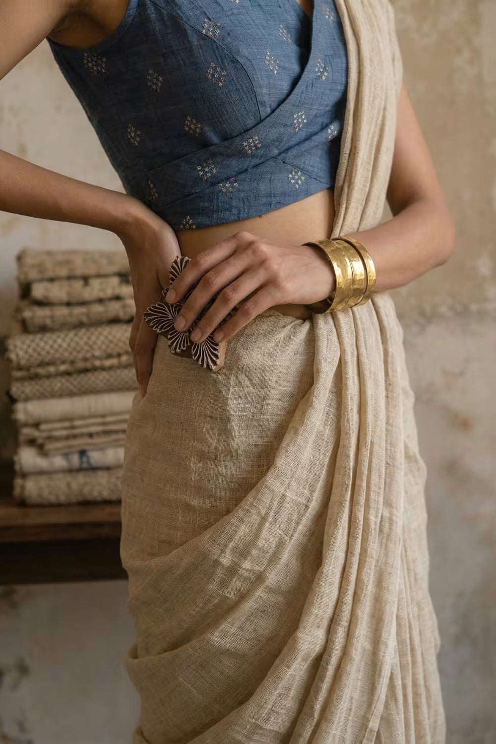 Chandan Leher | Mul Cotton | Indidha Saree