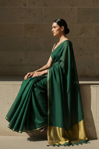Saanjh in Green | Mul Cotton | Indidha Saree