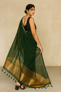 Saanjh in Green | Mul Cotton | Indidha Saree