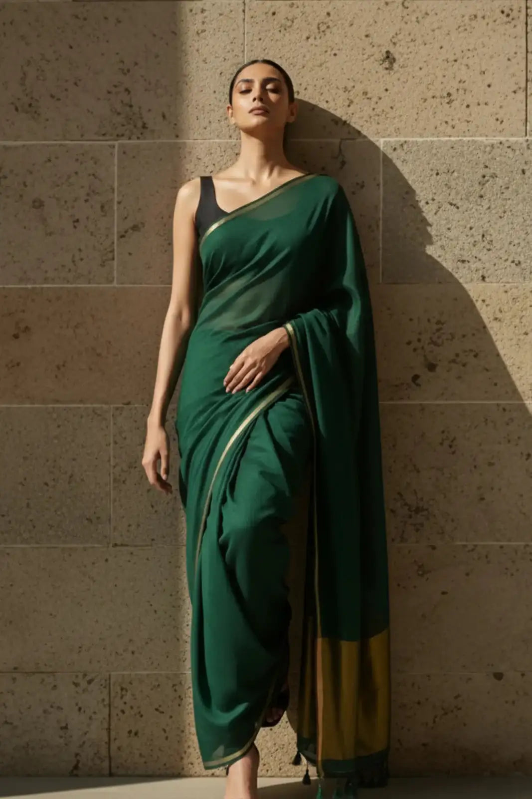 Saanjh in Green | Mul Cotton | Indidha Saree