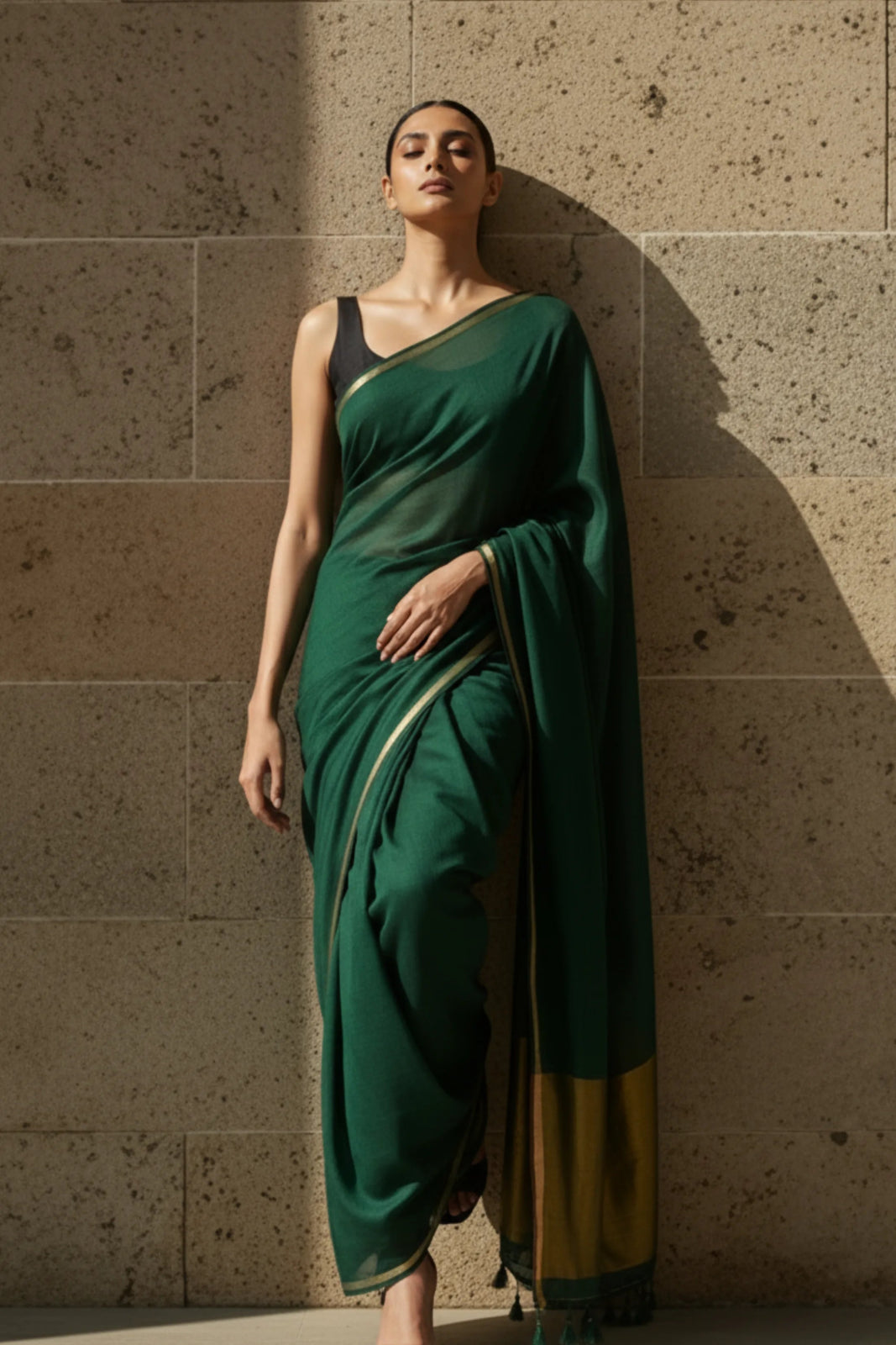 Saanjh in Green | Mul Cotton | Indidha Saree