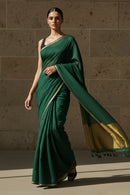 Saanjh in Green | Mul Cotton | Indidha Saree