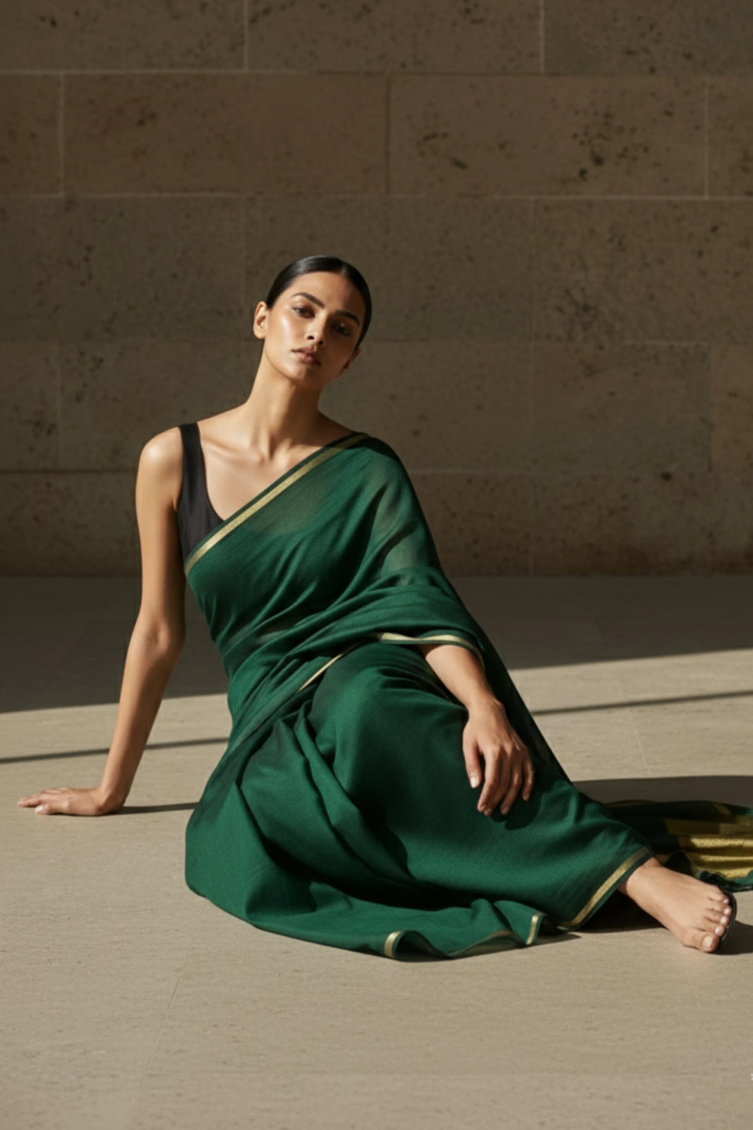 Saanjh in Green | Mul Cotton | Indidha Saree