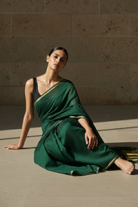 Saanjh in Green | Mul Cotton | Indidha Saree
