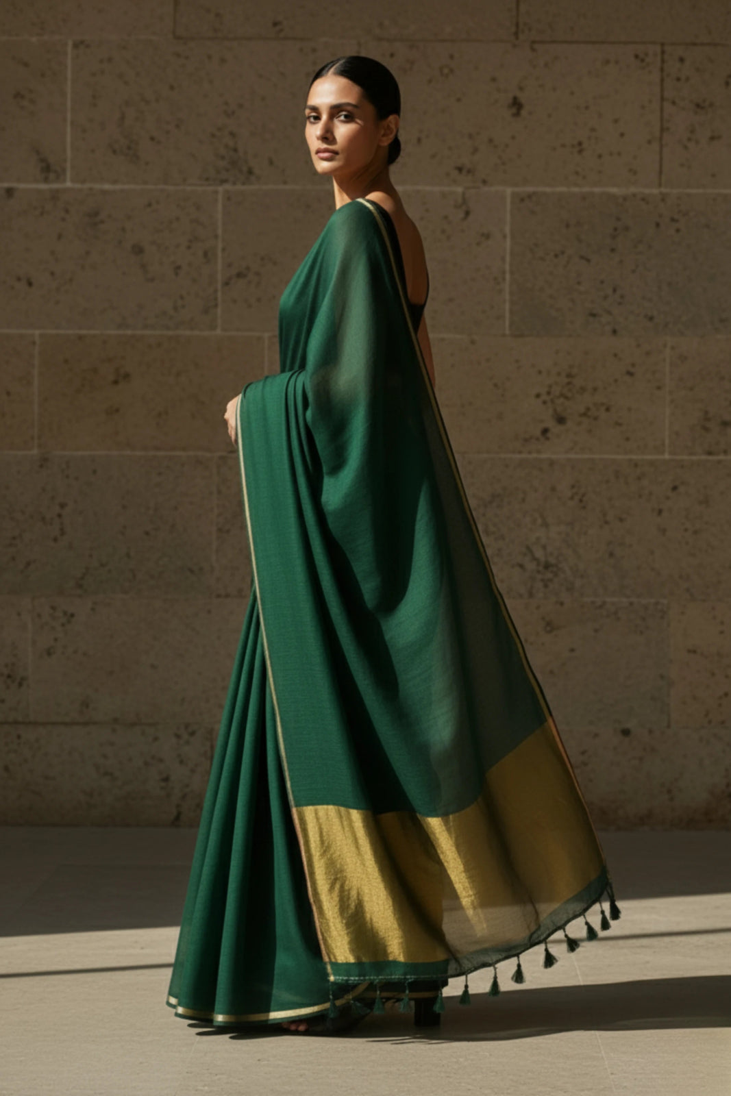 Saanjh in Green | Mul Cotton | Indidha Saree