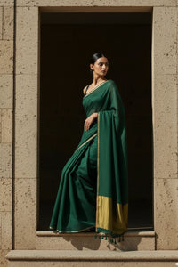 Saanjh in Green | Mul Cotton | Indidha Saree