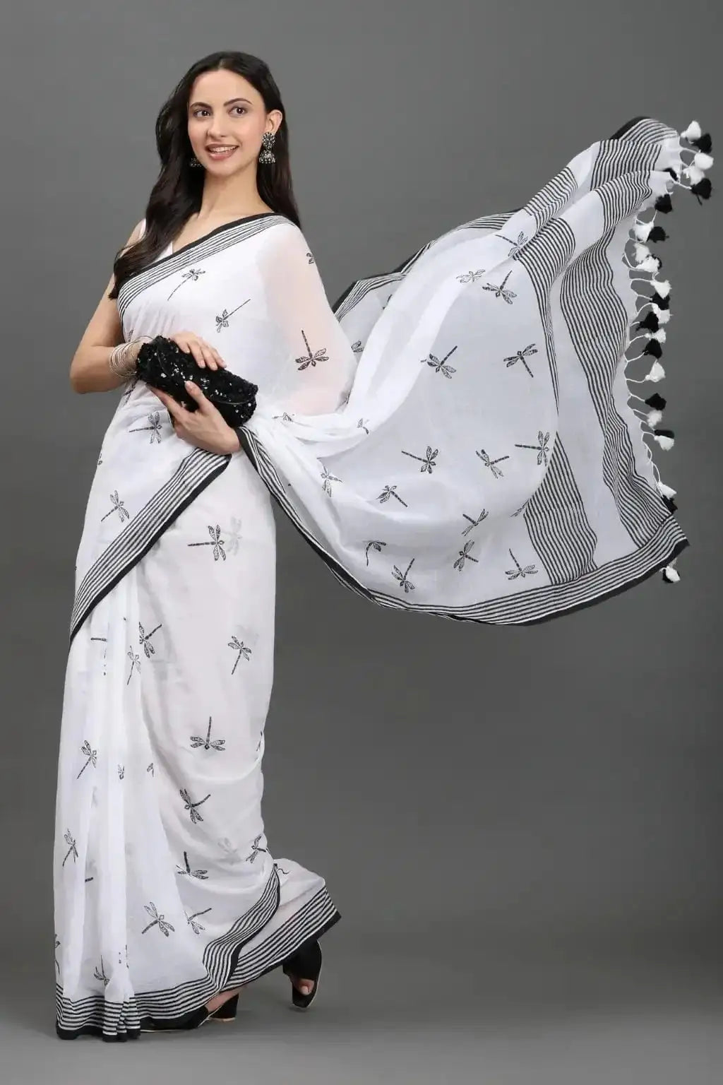 SAFED TITLI | Mul Cotton | Indidha Saree