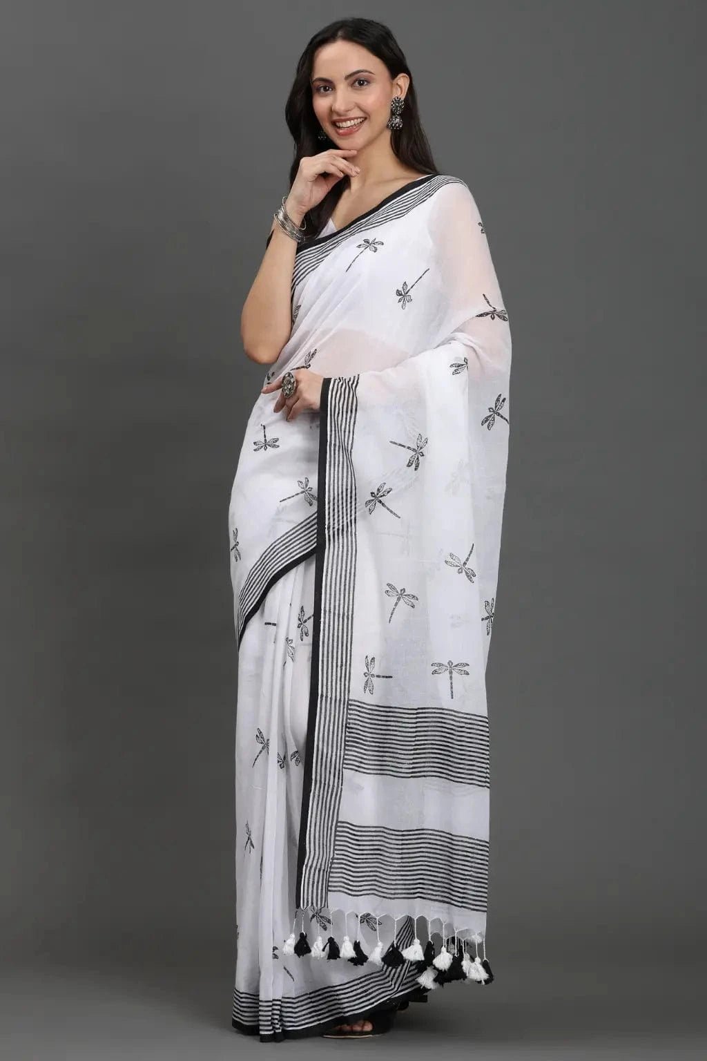 SAFED TITLI | Mul Cotton | Indidha Saree