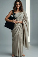 Sand Veil warm beige fine slub cotton saree with matching blouse piece by Indidha