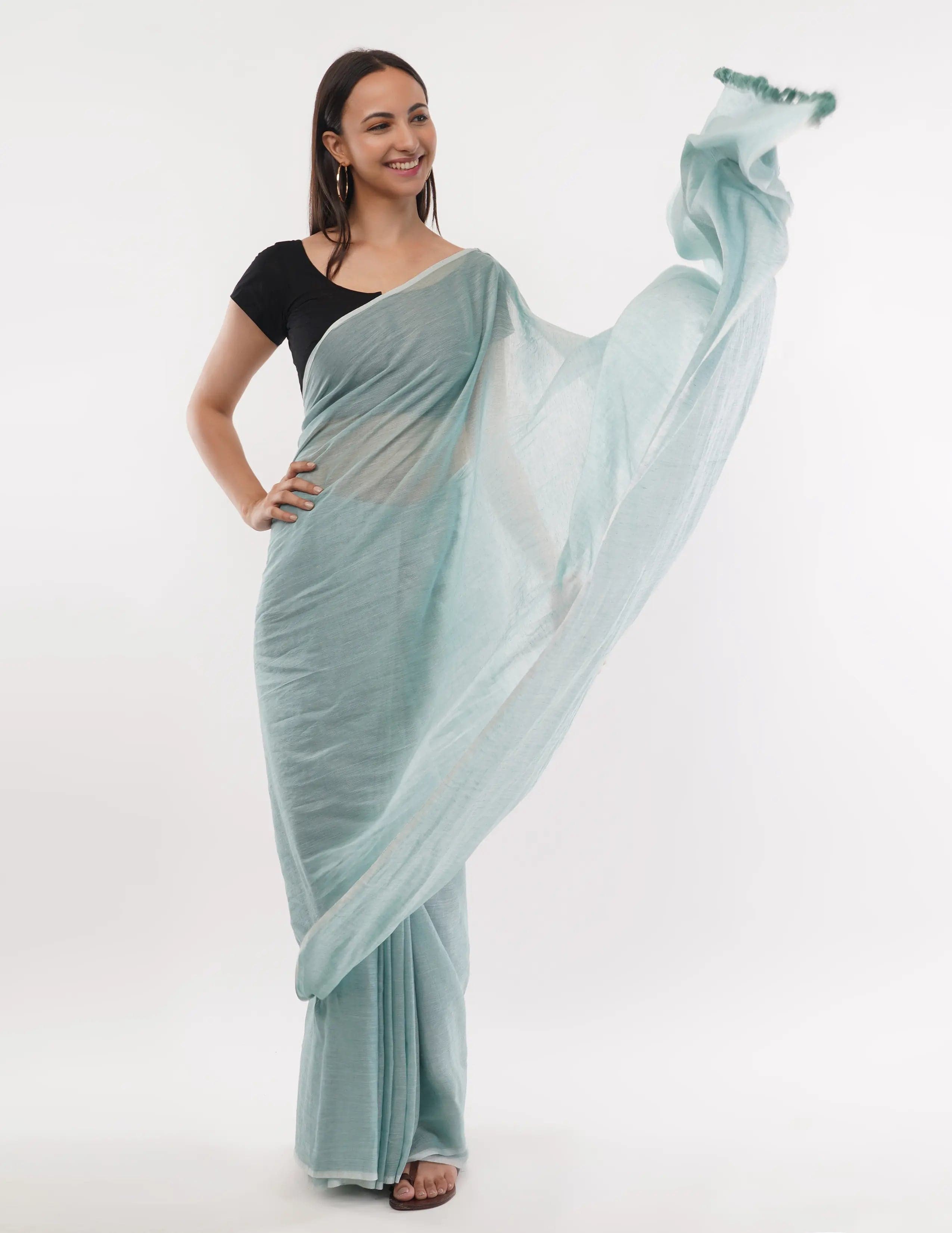 Puja Malakar, Fulia Saree AQUA MIST | Mul Cotton | Indidha Saree