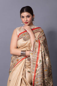 BEIGE TRIBE | Tussar Silk | Madhubani Print | Indidha Saree