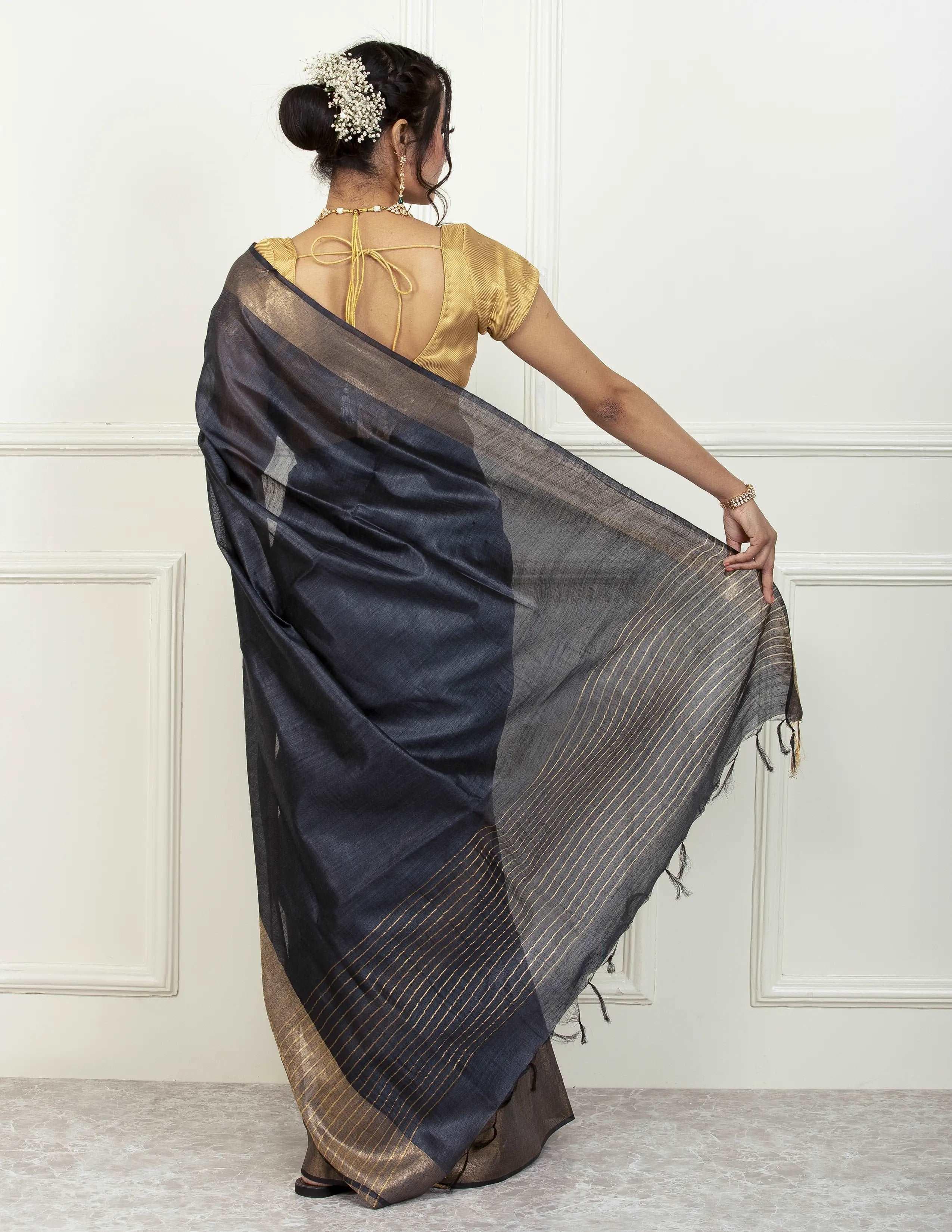 Bina Textile Saree BLACK DIAMOND | Muga Silk | Indidha Saree