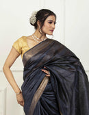 Bina Textile Saree BLACK DIAMOND | Muga Silk | Indidha Saree