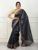 Bina Textile Saree BLACK DIAMOND | Muga Silk | Indidha Saree