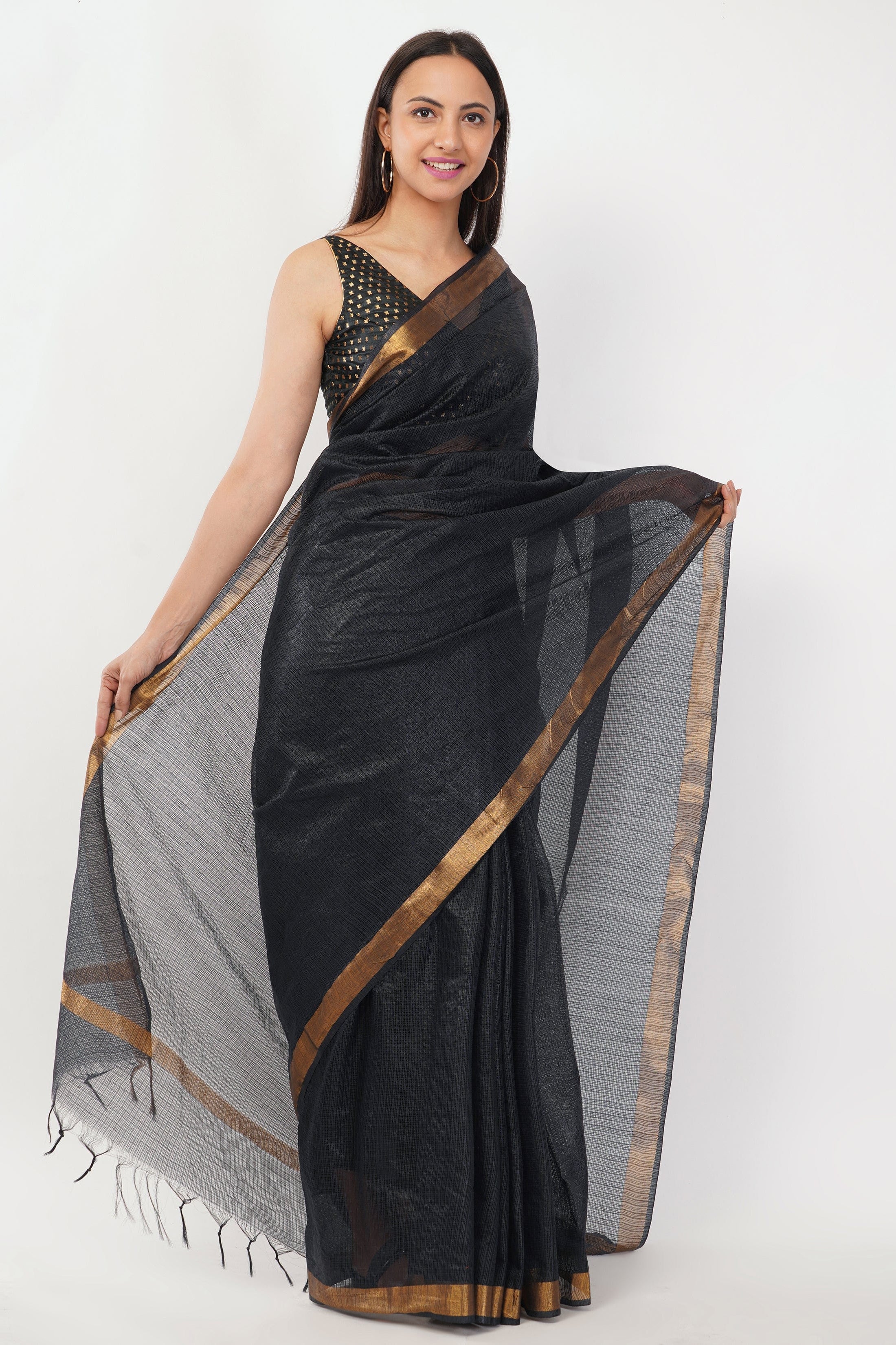 National Handloom, BGP Saree BLACK GOLD | Kota Doria | Indidha Saree