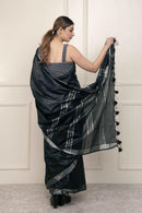 Bina Textile BGP Saree BLACK SILVER | Cotton Slub | Indidha Saree