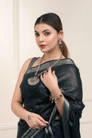 Bina Textile BGP Saree BLACK SILVER | Cotton Slub | Indidha Saree