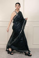 Bina Textile BGP Saree BLACK SILVER | Cotton Slub | Indidha Saree