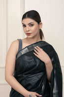Bina Textile BGP Saree BLACK SILVER | Cotton Slub | Indidha Saree