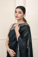 Bina Textile BGP Saree BLACK SILVER | Cotton Slub | Indidha Saree