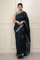 Bina Textile BGP Saree BLACK SILVER | Cotton Slub | Indidha Saree