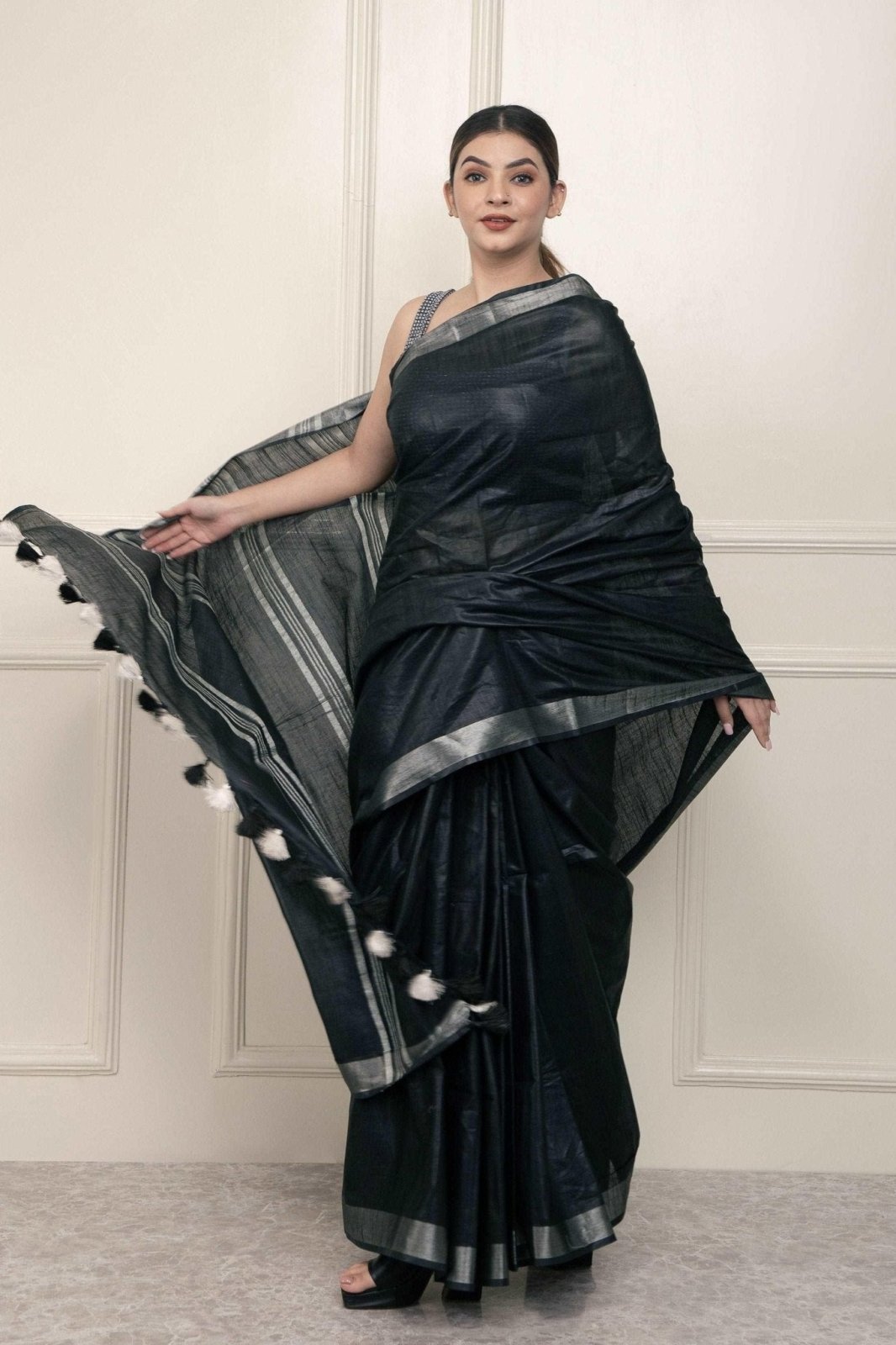 BLACK SILVER | Cotton Slub | Indidha Saree