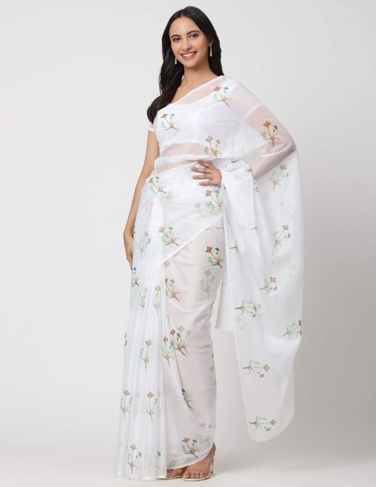 BLOOM IN WHITE SKY | Organza | Indidha Saree