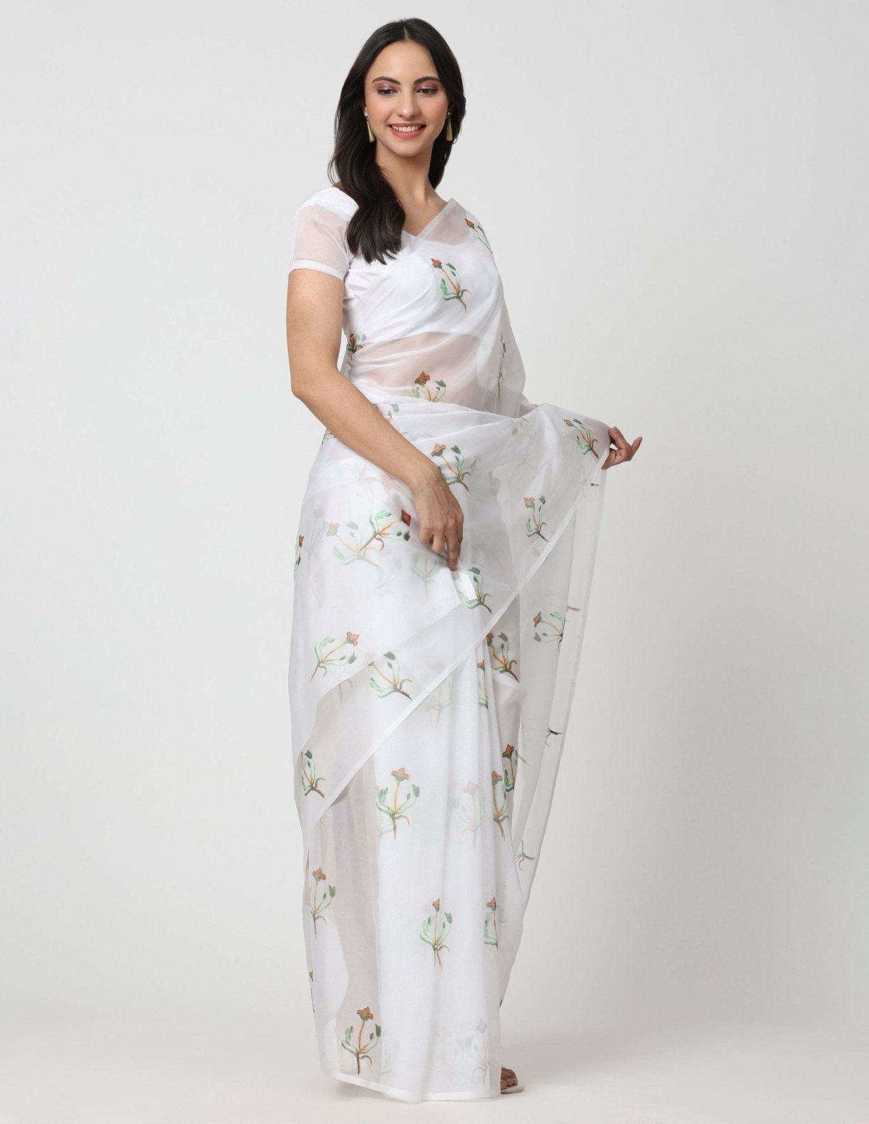 BLOOM IN WHITE SKY | Organza | Indidha Saree