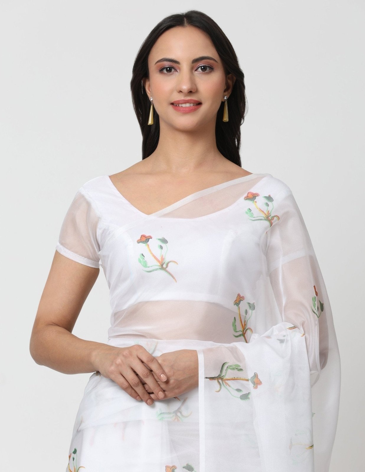 BLOOM IN WHITE SKY | Organza | Indidha Saree