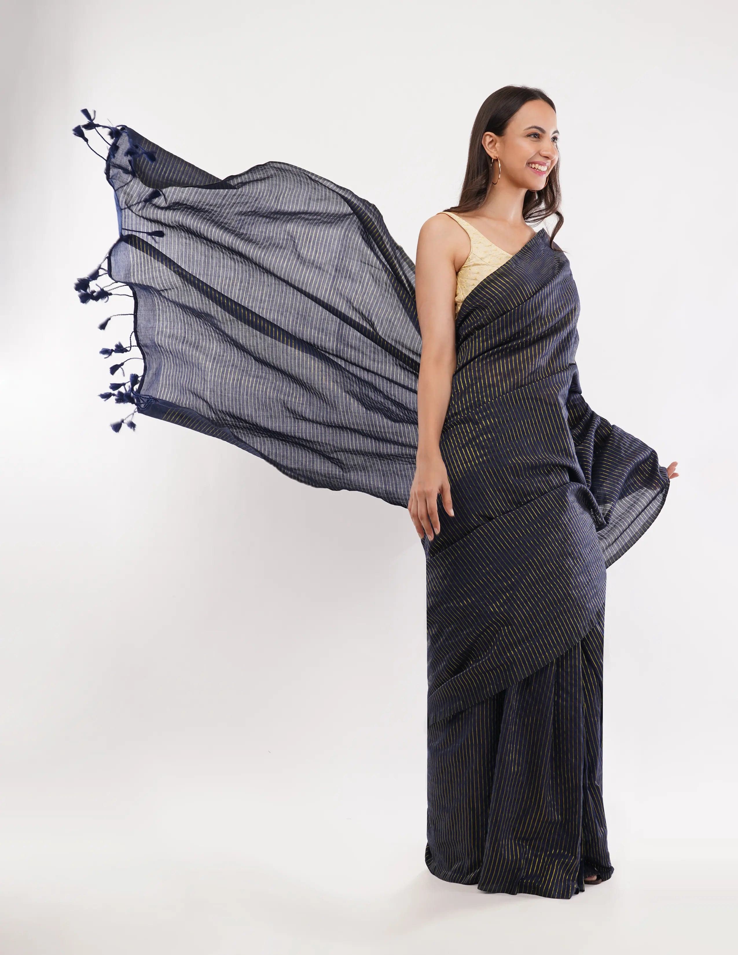 Suman SantiPur Saree BLUE LAGOON | Khadi Cotton | Indidha Saree
