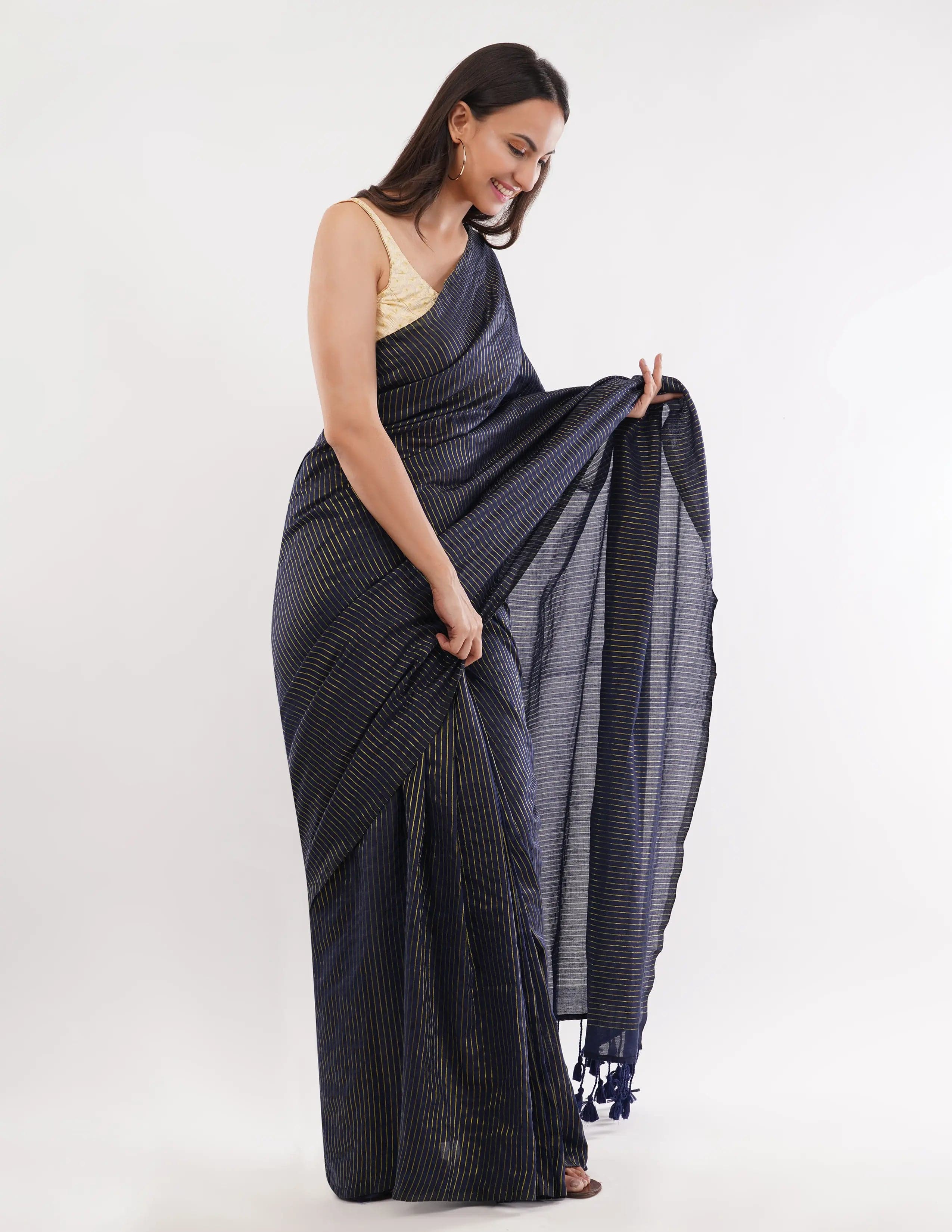 Suman SantiPur Saree BLUE LAGOON | Khadi Cotton | Indidha Saree