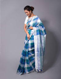 Bina Textile BGP Saree BLUE TRIBE | Linen | Indidha Saree