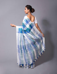 Bina Textile BGP Saree BLUE TRIBE | Linen | Indidha Saree