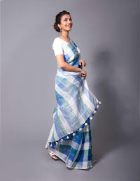 Bina Textile BGP Saree BLUE TRIBE | Linen | Indidha Saree