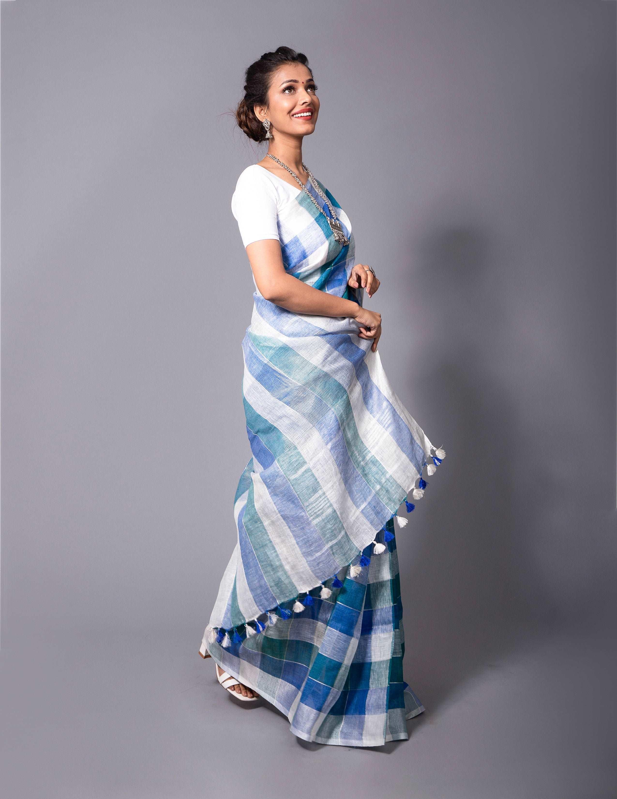 Bina Textile BGP Saree BLUE TRIBE | Linen | Indidha Saree