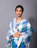 Bina Textile BGP Saree BLUE TRIBE | Linen | Indidha Saree