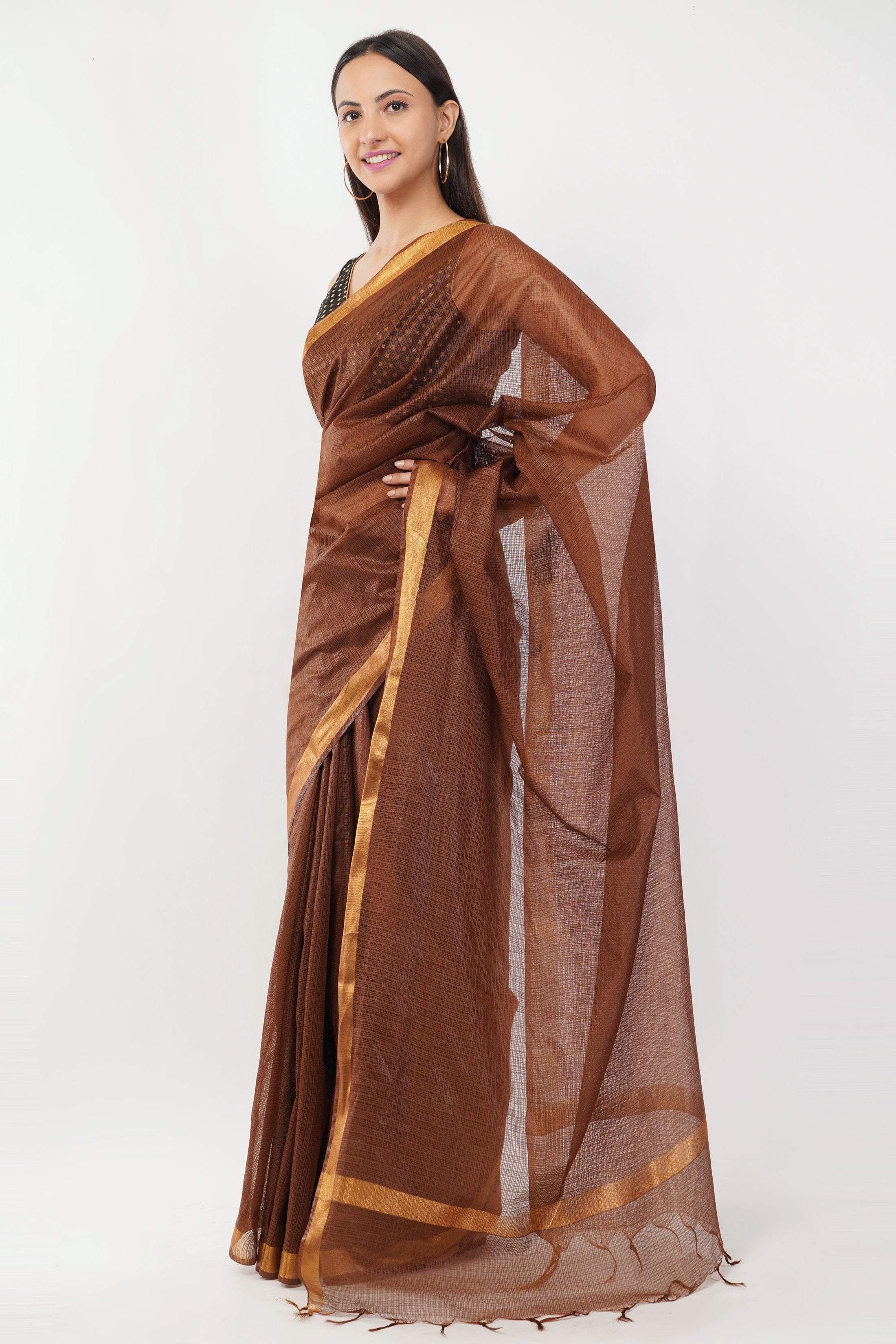 National Handloom, BGP Saree EARTHY BROWN | Kota Doria | Indidha Saree