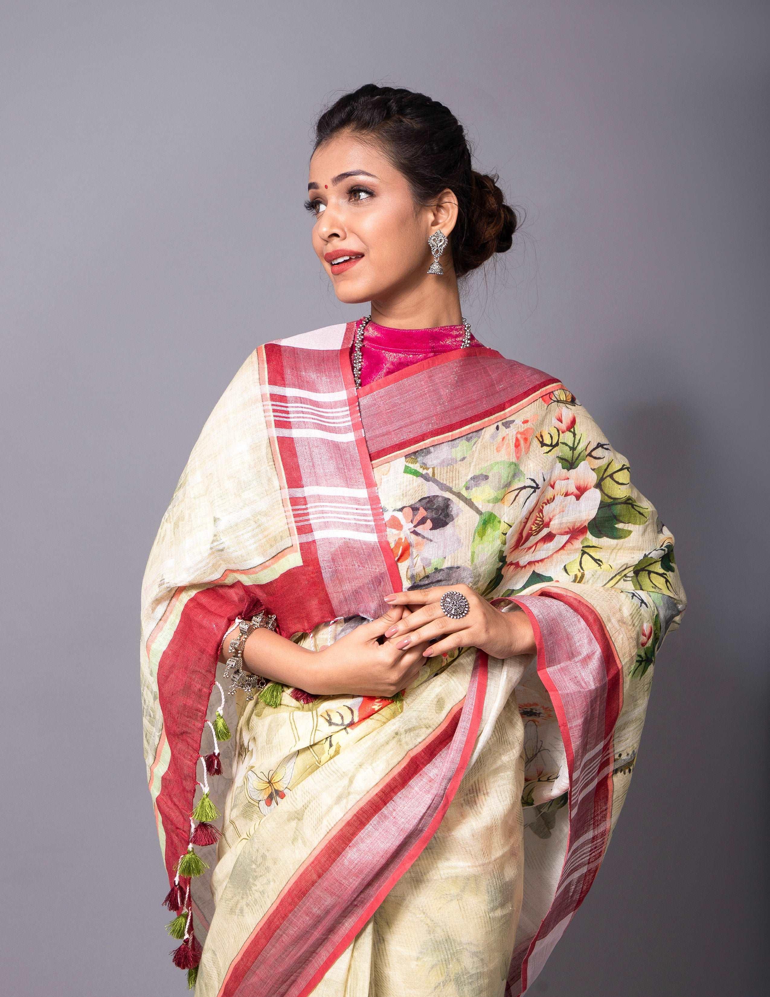 Bina Textile BGP Saree FLORET | Linen | Indidha Saree