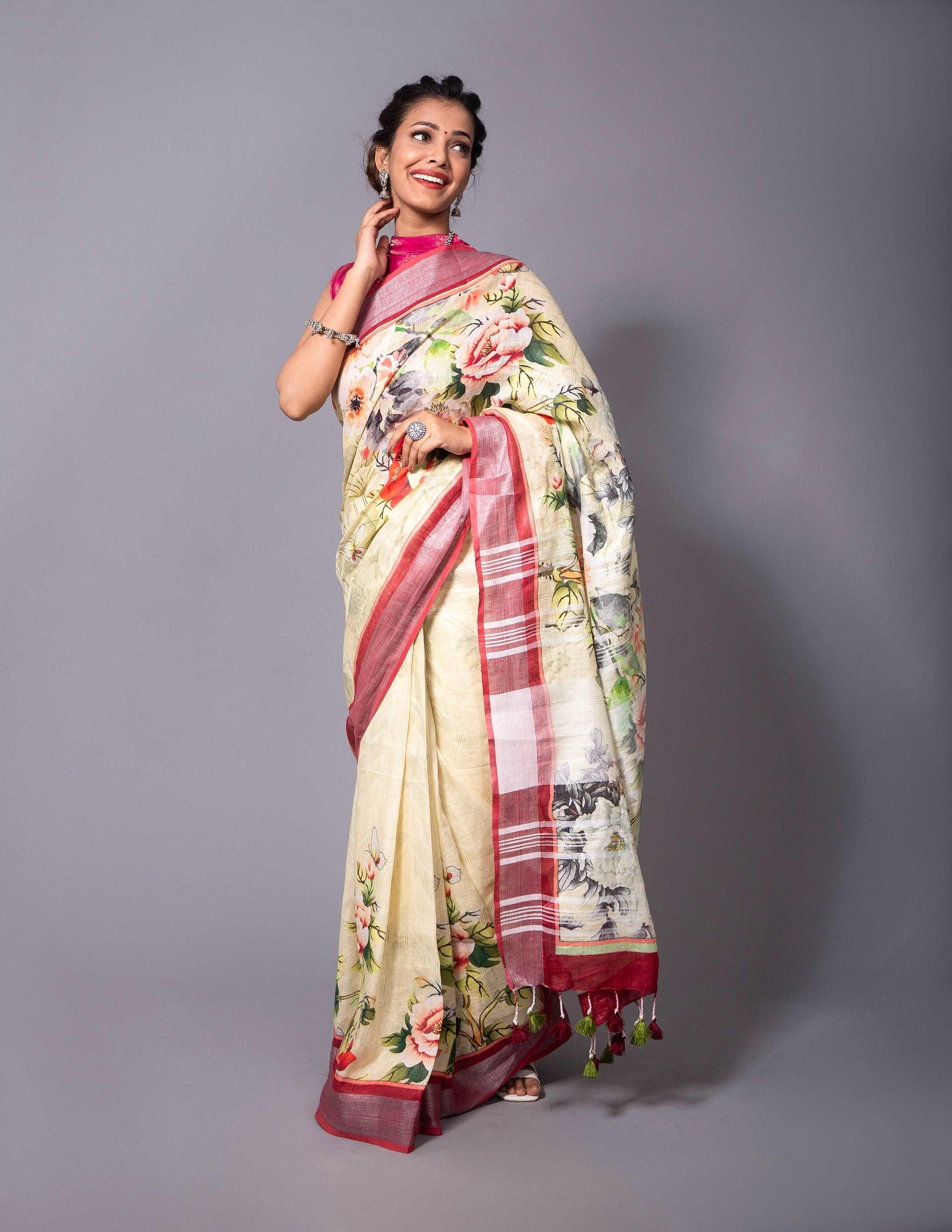 Bina Textile BGP Saree FLORET | Linen | Indidha Saree