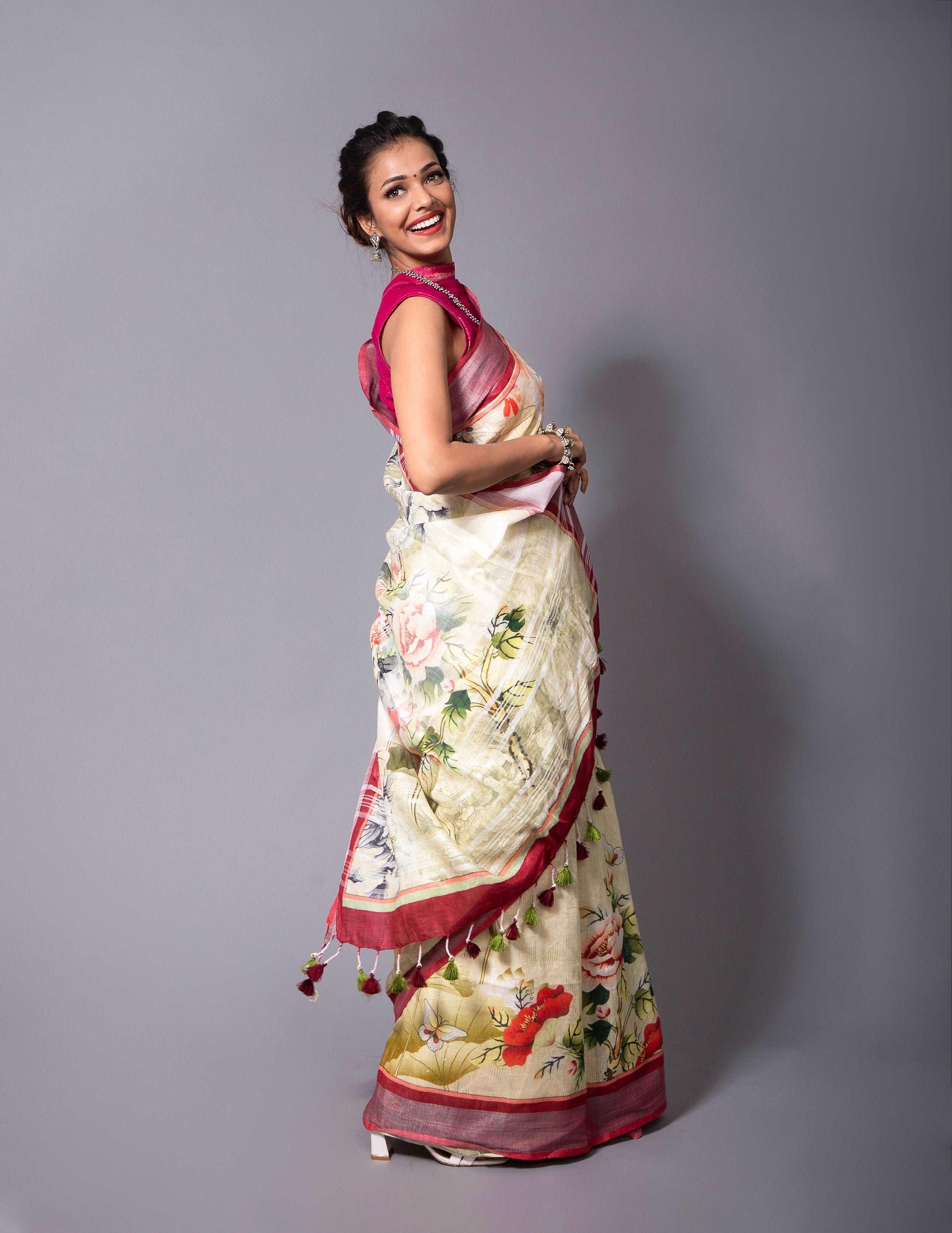 Bina Textile BGP Saree FLORET | Linen | Indidha Saree