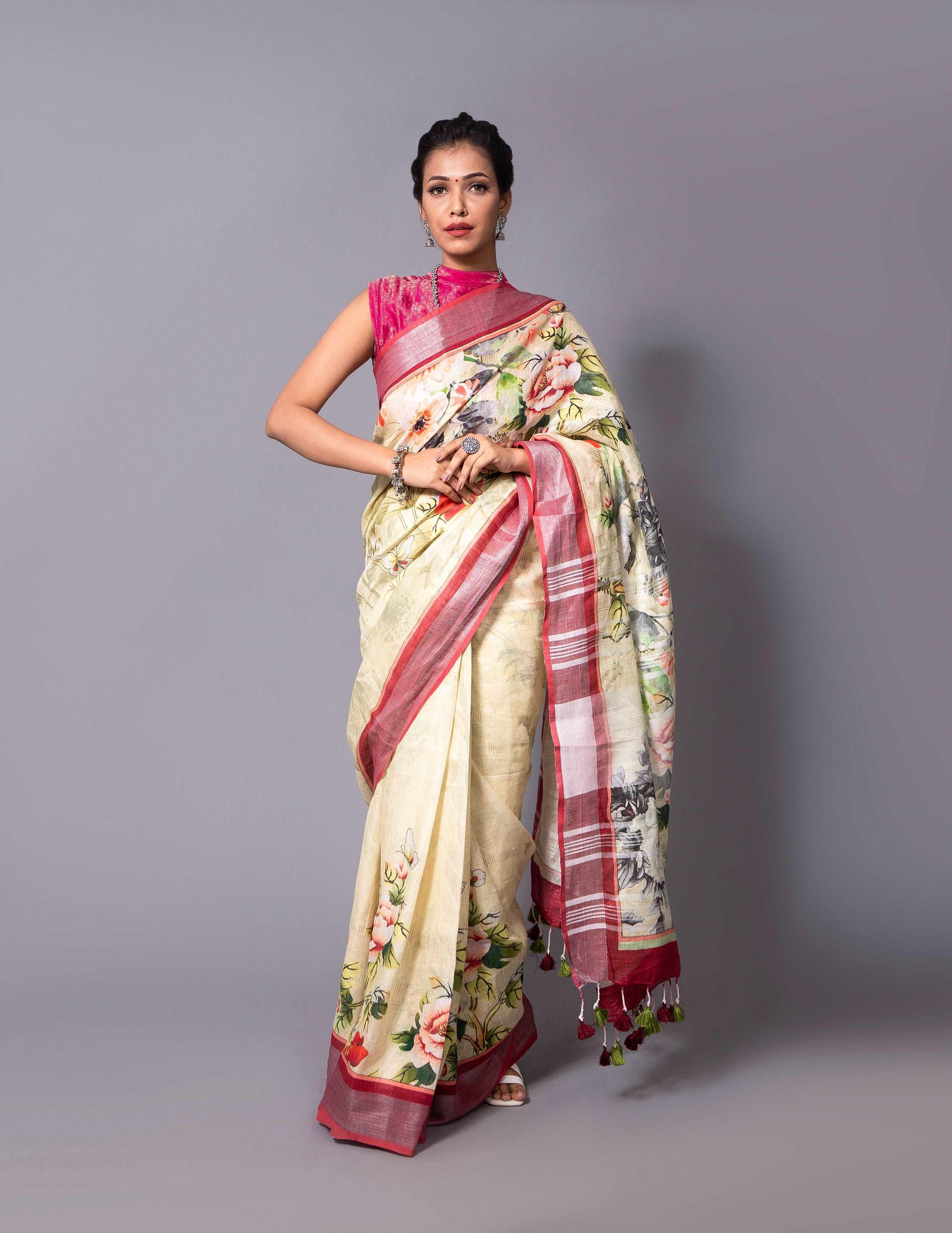 Bina Textile BGP Saree FLORET | Linen | Indidha Saree