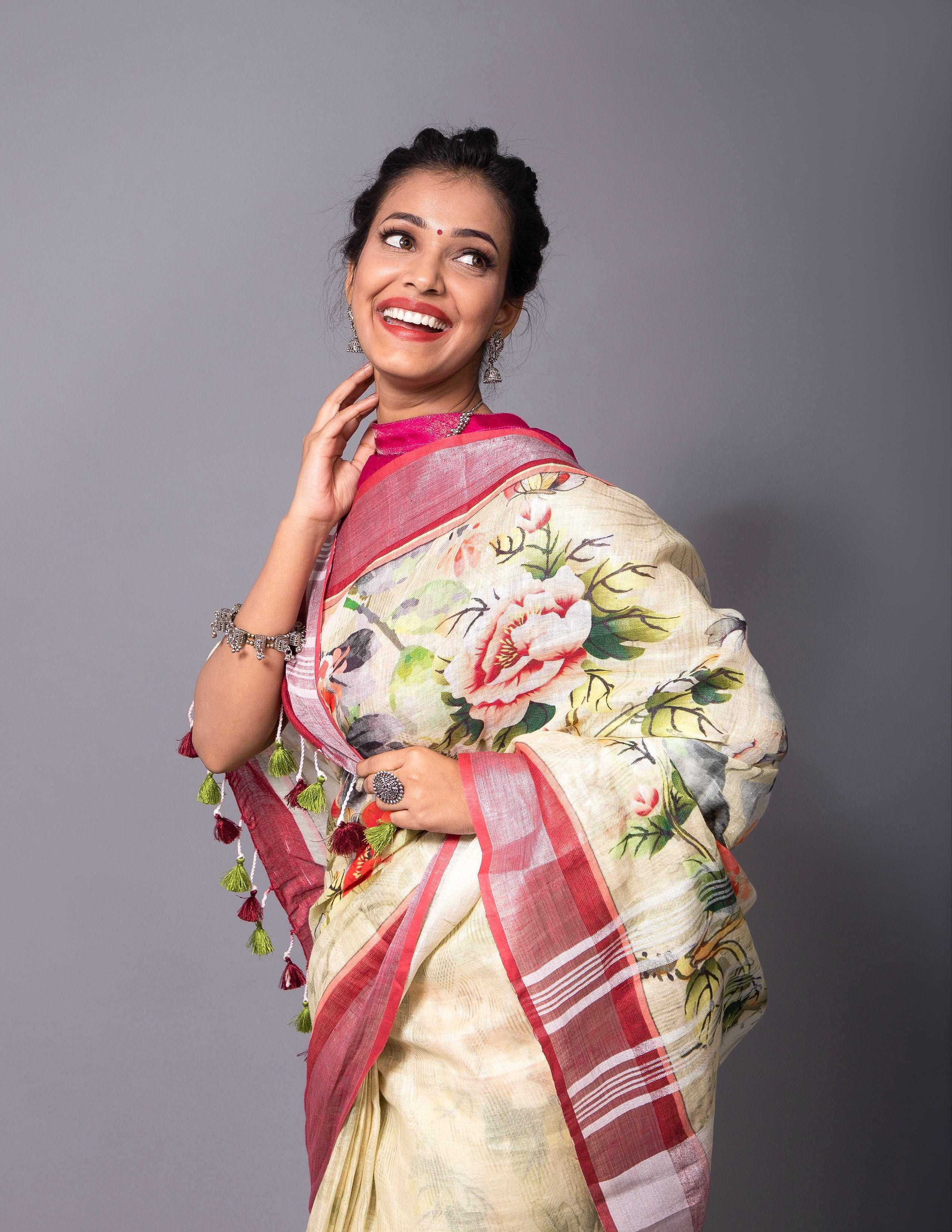 Bina Textile BGP Saree FLORET | Linen | Indidha Saree