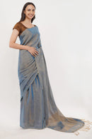 Suman SantiPur Saree HEAVENLY BLUE | Handloom Linen Tissue | Indidha Saree