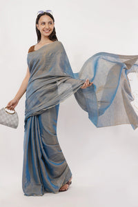 Suman SantiPur Saree HEAVENLY BLUE | Handloom Linen Tissue | Indidha Saree