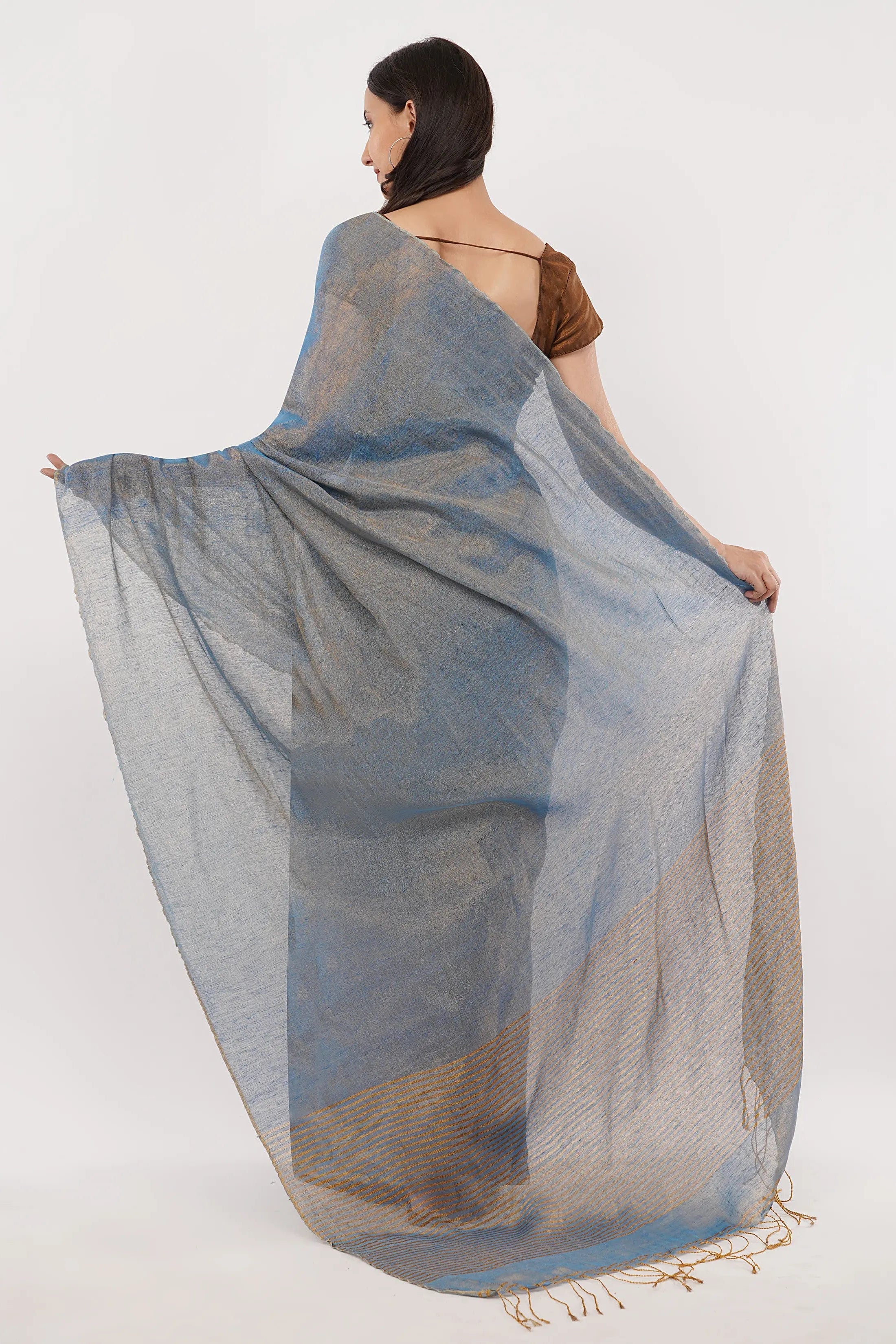 Suman SantiPur Saree HEAVENLY BLUE | Handloom Linen Tissue | Indidha Saree