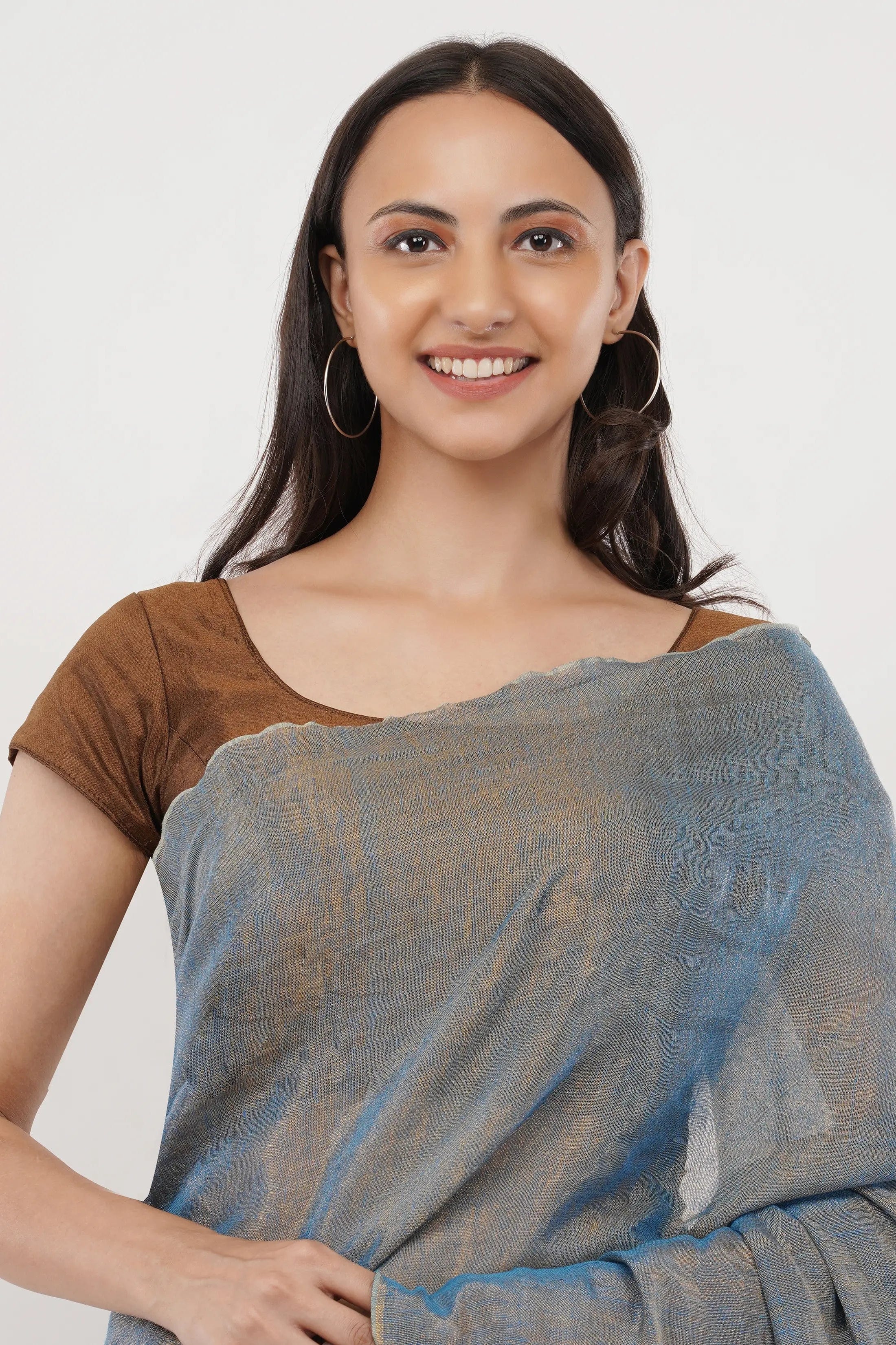 Suman SantiPur Saree HEAVENLY BLUE | Handloom Linen Tissue | Indidha Saree