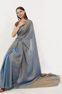 Suman SantiPur Saree HEAVENLY BLUE | Handloom Linen Tissue | Indidha Saree