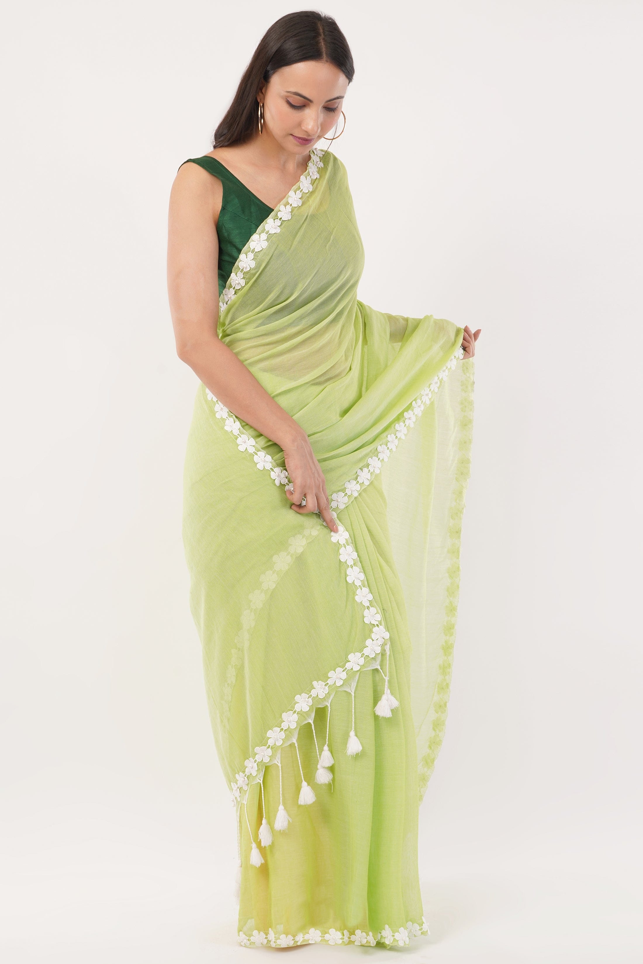 Suman SantiPur Saree LIME LUSH | Mul Cotton | Indidha Saree