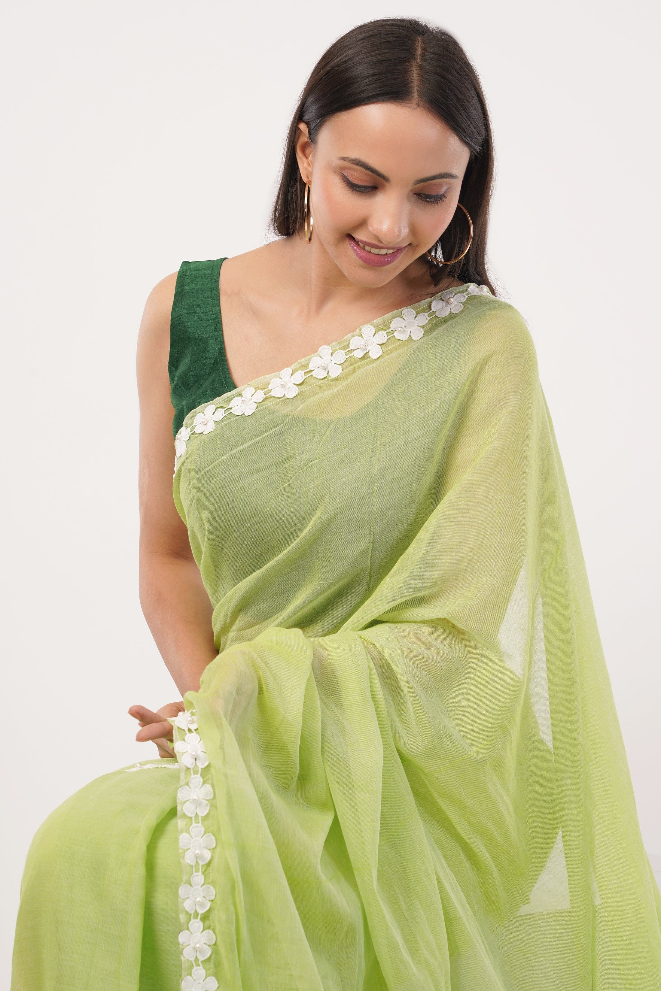 Suman SantiPur Saree LIME LUSH | Mul Cotton | Indidha Saree