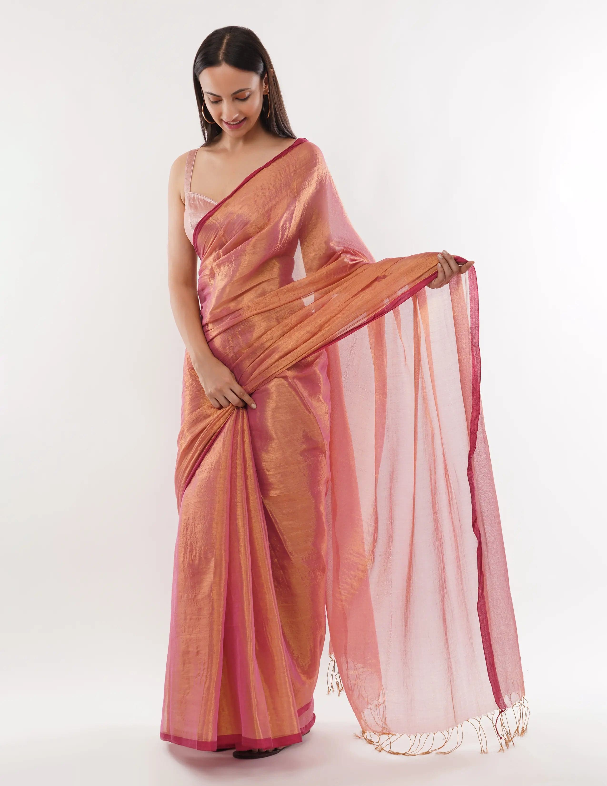 Suman SantiPur Saree LUMINOUS ROSE | Handloom Tissue | Indidha Saree